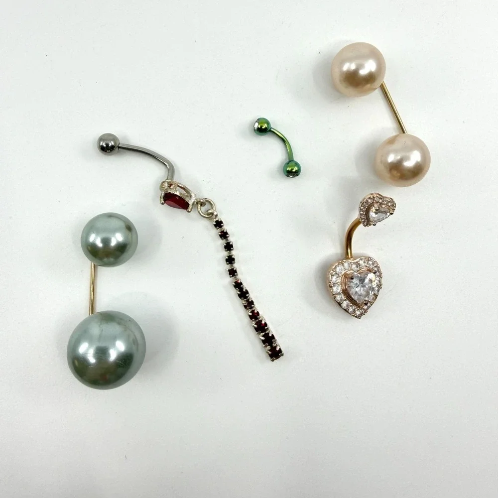 Lot of 5 Trendy Dangle Belly Button Rings Aesthetic Navel Piercings